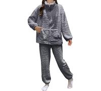 Womens Short Pyjamas Set,Soft Winter Flannel Pajama For Cozy Long Sleeve Thermal Sleepwear With Elegant Jacquard Pattern Comfortable Loungewear Two Piece Outfit For Cold Nights