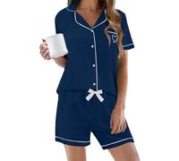 Womens Short Pyjamas Sets Button Up Top And Elastic Waist Shorts 2 Piece Outfits Pjs Super Soft Plain Pyjama Set Lapel Short Sleeve Tops With Pockets Oversized Sleepwear Casual Nightwear Loungewear