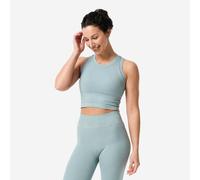 Women's Short Ribbed Tank Top With Built-in Bra - Faded Blue