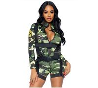 Womens Short Romper Leg Avenue Goin Commando Army Girl Fancy Dress Costume