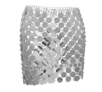Women's Short Sequin Chain Skirt Mini Pencil Skirt Low Waist Metallic Mesh Mirror Discs Bodycon Sequins Skirts | Streetwear Evening Club Party Dance Stage Carnival Beach, #01-silver, One Size