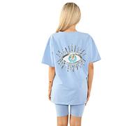 Women's Short Sets Two Piece Sequin Eye Print Summer Short Sleeve Elastic Waist Yoga Set Ladies Sequin Eye Print Running Workout Gym Set Fitness Cycling Shorts Tracksuit (Sky Blue, 12-14)