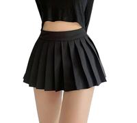 Women'S Short Skirt - Fashion Pleated Mini Skirt High Waist A-Line Korean Style Streetwear Summer Solid Color Large Size with Zipper Dress,Black,M