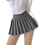 Women'S Short Skirt - Fashion Pleated Mini Skirt High Waist A-Line Korean Style Streetwear Summer Solid Color Large Size with Zipper Dress,Grey,M
