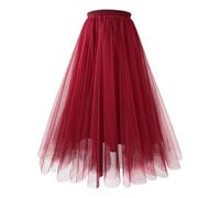 Women's Short Skirt High Waist A-Line Evening Party Tulle Skirt Women's Summer Fluid Beach Casual Skirts Tutu Pleated Mesh Skirts Mid Long Summer Lightweight Petticoat Elastic Waist Pleated Skirt, Red