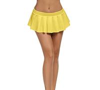 Womens Short Skirt Low Waisted Pleated Tennis E-Girls 90s A-Line Mini Skirt Flared Ruffle Hem Casual Stretch Short Skirts Yellow