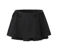 Women's Short Skirts - Women's Lace Up Pleated Skirt Side Zipper Low Waist Tiered Skort Summer Sweet A Line Mini Skirt, Black,M