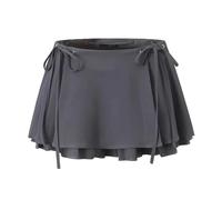 Women's Short Skirts - Women's Lace Up Pleated Skirt Side Zipper Low Waist Tiered Skort Summer Sweet A Line Mini Skirt, Dark Grey,M