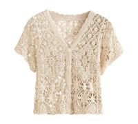 Women's Short Sleeve Bolero Shrugs Crochet Lace Open Cardigan Boho Hollow Short Sleeve Shrugs Button Up Cardigans for Summer for Casual Outings Parties and Everyday Life