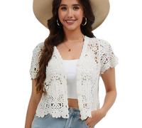 Women's Short Sleeve Bolero Shrugs Crochet Lace Open Cardigan, White-a, One Size