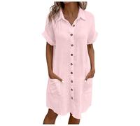 Womens Short Sleeve Button Front Pleated Shirt Dress Mini Dresses for Women White Summer Down Tee Sundress Seleeve with Pocket Black Linen Ladies Cotton Denim UK Red #3 XXL