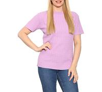 Womens Short Sleeve Cable Knit Sweater Crew Neck Smooth Knit Shirt Ladies Winter Fashion Stretch Fit Jumper Top Casual Wear Sweater Knitwear Basic Top Lilac UK 16