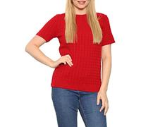 Womens Short Sleeve Cable Knit Sweater Crew Neck Smooth Knit Shirt Ladies Winter Fashion Stretch Fit Jumper Top Casual Wear Sweater Knitwear Basic Top Red UK 12
