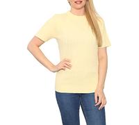 Womens Short Sleeve Cable Knit Sweater Crew Neck Smooth Knit Shirt Ladies Winter Fashion Stretch Fit Jumper Top Casual Wear Sweater Knitwear Basic Top Lemon UK 22