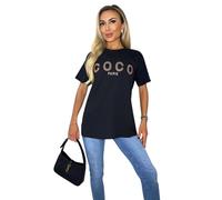 Women's Short Sleeve Coco Slogan Printed T-Shirts Ladies Oversized Summer Tops Black
