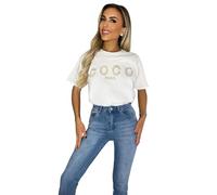 Women's Short Sleeve Coco Slogan Printed T-Shirts Ladies Oversized Summer Tops White
