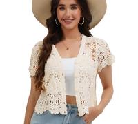 Women's Short Sleeve Crochet Lace Shrug, Beige-a, One size