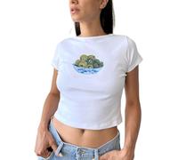 Women's Short Sleeve Crop Tops Fruit Graphic Print Cropped T-Shirt Y2k Baby Tees Fitted Tops Crewneck Vintage Aesthetic (A-Blue, L)