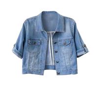 Women's Short Sleeve Denim Jacket Cropped Light Blue Denim Jacket Summer Cardigans Long Ladies Sportsjacket Jeansjacket Plus Size Canvasjacket Cardiganjacket Long Summercardigans