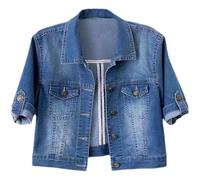 Women's Short Sleeve Denim Jacket Cropped Light Blue Denim Jacket Summer Cardigans Long Ladies Sportsjacket Jeansjacket Plus Size Canvasjacket Cardiganjacket Long Summercardigans