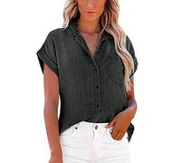 Womens Short Sleeve Denim Shirts with Pockets Button Down Chambray Jean Western Shirts Summer Loose Casual Solid Collared Tops Blouse Grey