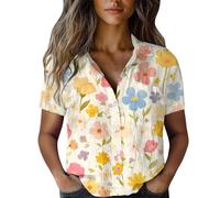 Women's Short Sleeve Floral Shirts V Neck Button Down Blouses Casual Collared Tops Summer Loose Fit MR1 M