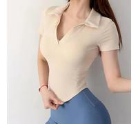 Womens Short Sleeve For Polo Shirt With Irregular Hem For Summer Casual Wear Breathable Stretchy Top In Solid Color Regular Fit Style(XL Apricot)