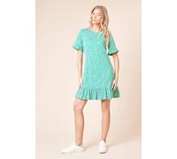 Womens Short Sleeve Green Spot Frill Hem Mini Dress Green 12