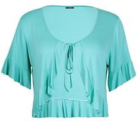 Womens Short Sleeve Ladies Stretch Frill Front Neck Tie Cropped Plain Cardigan Bolero Shrug Top Plus Size Mint Green 20 - 22
