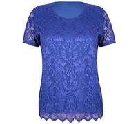 Womens Short Sleeve Ladies Stretch Round Scoop Neckline Lined Floral Lace Blouse T-Shirt Top Plus Size Royal Blue 18