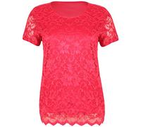Womens Short Sleeve Ladies Stretch Round Scoop Neckline Lined Floral Lace Blouse T-Shirt Top Plus Size Red 20