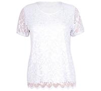 Womens Short Sleeve Ladies Stretch Round Scoop Neckline Lined Floral Lace Blouse T-Shirt Top Plus Size White 26-28