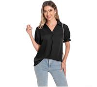Women's Short Sleeve Lapel Shirt Solid Color Blouse Top