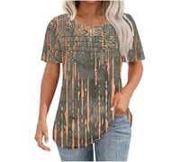 Womens Short Sleeve Pleated T Shirt Casual Blouse Ladies Summer Spring Horizontal Stripes Tees Fashion Crewneck Tops