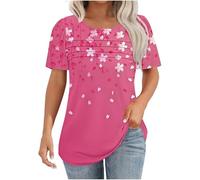 Womens Short Sleeve Pleated T Shirt Casual Blouse Ladies Summer Spring Horizontal Stripes Tees Fashion Crewneck Tops