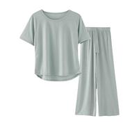 Womens Short Sleeve Pyjamas Set Long Leg - Plus Size Summer Pyjamas For Women - Loungewear Sets For Petite Silky Pyjama Sleepwear Short Sleeve Nightwear Pyjama Set Nightgowns Green