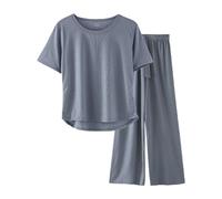 Womens Short Sleeve Pyjamas Set Long Leg - Plus Size Summer Pyjamas For Women - Loungewear Sets For Petite Silky Pyjama Sleepwear Short Sleeve Nightwear Pyjama Set Nightgowns Blue