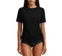 Women's Short Sleeve Rash Guard Sun Protection Gym Tops Quick Dry Swimming Shirts Side Adjustable Tie Sports T-Shirts Lightweight Outdoor Tees for Beach Surf Black