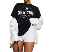 Women's Short Sleeve Round Neck Oversized Printed Long Casual Summer Baggy Fashion Ladies T-Shirt Tees Plus Size Tops UK 8-20 (New York Downtown Black, 20)