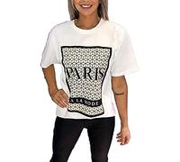 Womens Short Sleeve Round V Neck Slogan Oversized Printed Casual White Black Summer Baggy Fashion Coco Paris Ladies Batwing T Shirts Tees Plus Size Tops (Paris a La Mode White, 20-22)