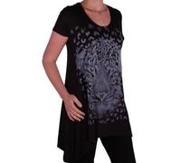 Womens Short Sleeve Scoop Neck Hip Length Tiger Print Casual Blouse Tunic Top