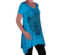 Womens Short Sleeve Scoop Neck Hip Length Tiger Print Casual Blouse Tunic Top