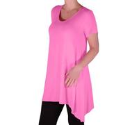 Womens Short Sleeve Scoop Neck Plain Thigh Length Casual Long Blouse Tunic Top