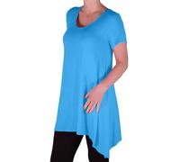 Womens Short Sleeve Scoop Neck Plain Thigh Length Casual Long Blouse Tunic Top