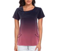 Women's Short Sleeve Scrub Top Tunic - Medical Clinic Workwear, Gradient-Coloured Nursing Top, Beauty Therapist Attire, Medical Surgical Top for Nurses Dentists Vets Dog Grooming (Hot Pink, 4XL)