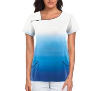 Women's Short Sleeve Scrub Top Tunic - Medical Clinic Workwear, Gradient-Coloured Nursing Top, Beauty Therapist Attire, Medical Surgical Top for Nurses Dentists Vets Dog Grooming (Light Blue, XXL)