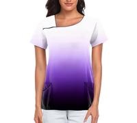 Women's Short Sleeve Scrub Top Tunic - Medical Clinic Workwear, Gradient-Coloured Nursing Top, Beauty Therapist Attire, Medical Surgical Top for Nurses Dentists Vets Dog Grooming (Purple, 4XL)