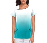 Women's Short Sleeve Scrub Top Tunic - Medical Clinic Workwear, Gradient-Coloured Nursing Top, Beauty Therapist Attire, Medical Surgical Top for Nurses Dentists Vets Dog Grooming (Sky Blue, 5XL)