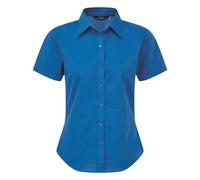 Womens Short Sleeve Shirt Semi Fitted Plain Poplin Blouse Smart Office Work Top