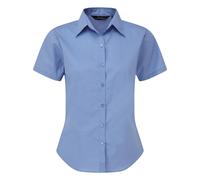 Womens Short Sleeve Shirt Semi Fitted Plain Poplin Blouse Smart Office Work Top